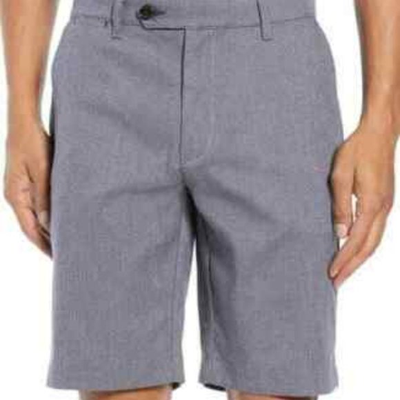 Ted Baker Microcheck Slate Blue Flat-Front Walking Shorts - Picture 1 of 8